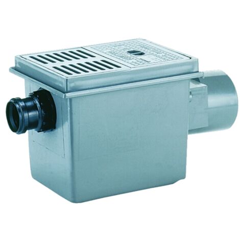 Horizontaler Keller-Siphon DN110, zusätzlicher Zulauf DN50, Dreifach-Rückflussverhinderer, 2 x 180x125mm Kunststoff