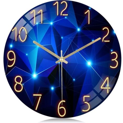 Horloge 30cm Murale Verre Ciel étoilé, Silencieuse Pendule Murale Bleu Moderne Design Créative, sans Tic-tac Déco pour Salon Chambre Bureau