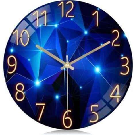 Horloge 30cm Murale Verre Ciel étoilé, Silencieuse Pendule Murale Bleu Moderne Design Créative, sans Tic-tac Déco pour Salon Chambre Bureau