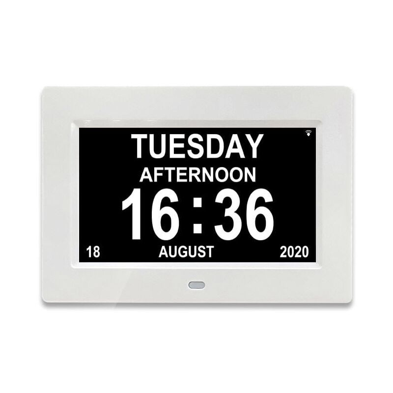 KZQ - Horloge 7 pouces lcd calendrier numérique date et heure horloge pour les parents (blanc)