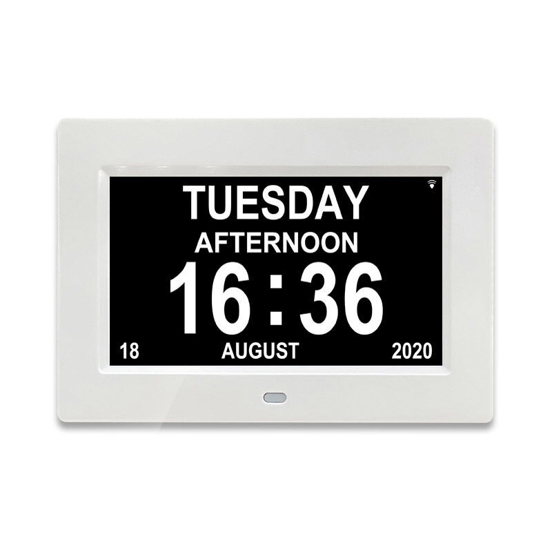 Horloge 7 pouces lcd calendrier numérique date et heure horloge pour les parents (blanc)
