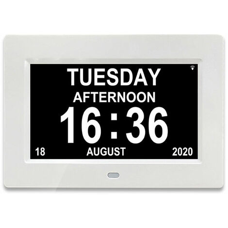 Horloge 7 pouces LCD calendrier numérique date et heure horloge pour les parents (blanc)