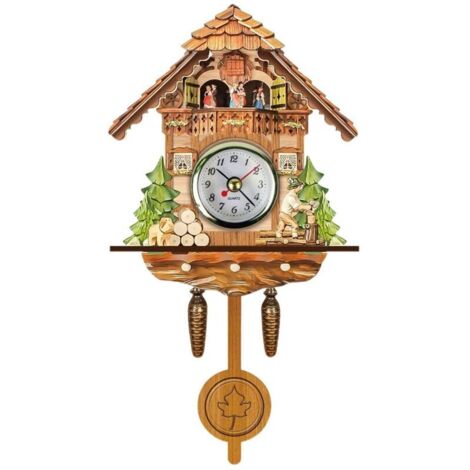 Horloge à coucou Antique en bois, nichoir mural, décoration de maison suspendue, pendule à cloche pivotante automatique