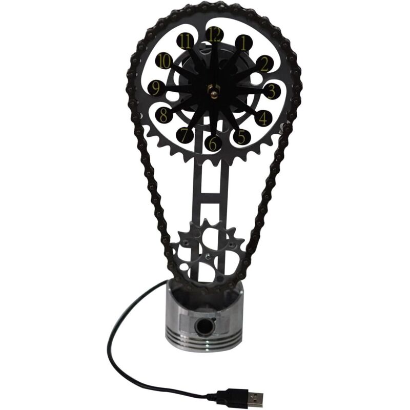 Rnemitery - Horloge à engrenages rotatifs créative Horloge de bureau personnalisée Horloge à engrenages rétro Steampunk industrielle Horloge à chaîne