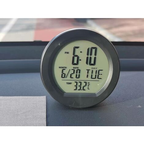 Mini horloge numérique pour tableau de bord de voiture – Petite horloge  numérique avec affichage LCD de l'heure et du jour – Mini montre automobile  à coller pour voiture, camion, bureau à