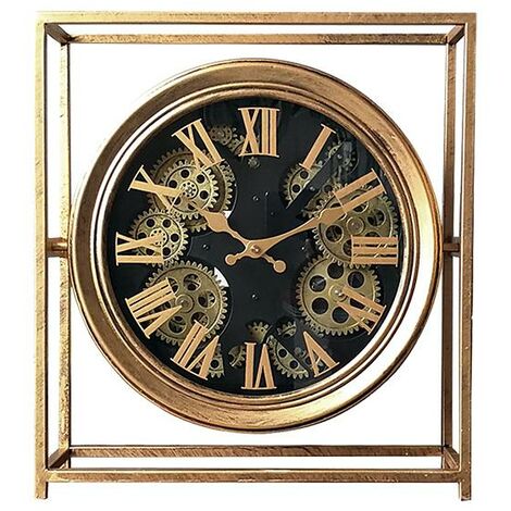 Horloge à mécanisme encadrée métal doré 38x11x42cm