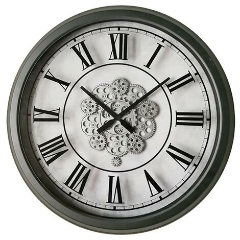 Horloge à mécanismes métal blanche et argent 70cm