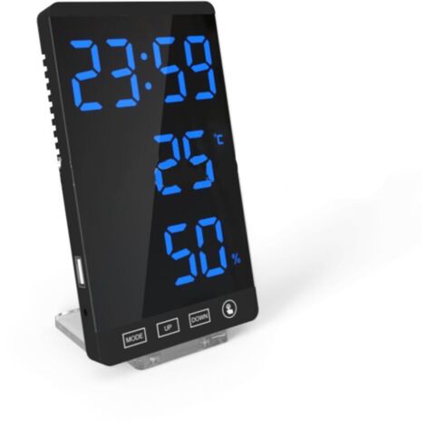 Horloge à miroir LED thermomètre et hygromètre horloge météo électronique réveil