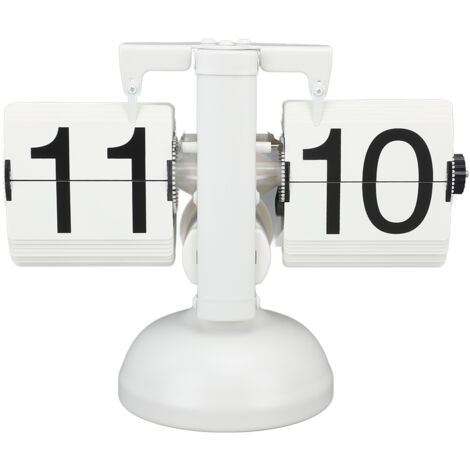 Horloge à Piles Grands Chiffres Acier Inoxydable 304 - Design Rétro pour Bureau et Maison - Affichage 24h Blanc