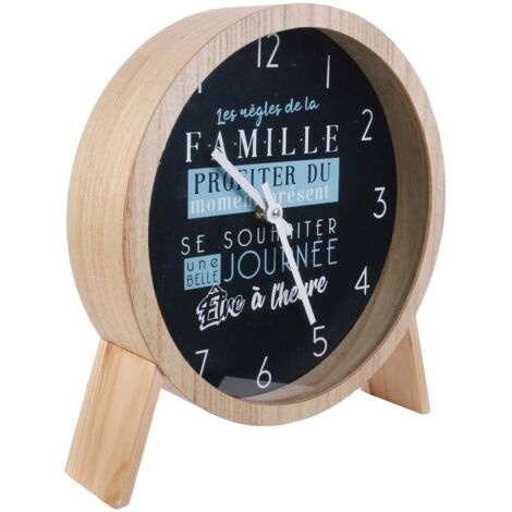 Horloge À Poser "famille" 30cm Naturel & Noir
