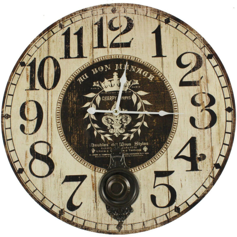 Horloge ancienne balancier au bon ménage - Bois - Blanc - Décoration d'Autrefois