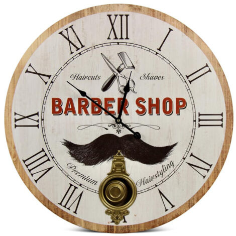 Horloge ancienne balancier barber shop - Bois - Blanc - Décoration d'Autrefois