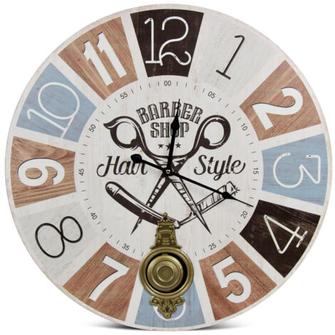 Horloge ancienne balancier barber shop hair style - Bois - Multicolore - Décoration d'Autrefois