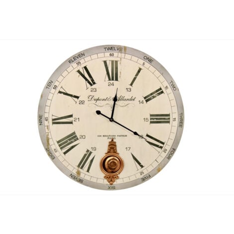 DECORATION D’AUTREFOIS Horloge Ancienne Balancier Dupont & Allardet Blanc 58cm - Bois