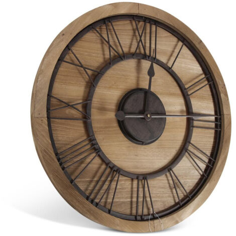 Horloge ancienne en bois et métal marron – Largeur 60 cm – Hauteur 60 cm – Élément décoratif vintage – Decoration D’Autrefois