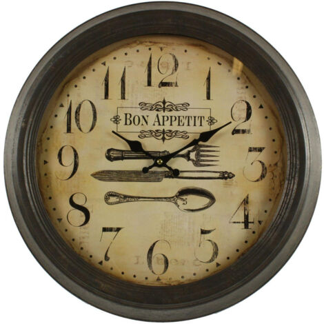 Horloge ancienne murale bon appétit - Fer - Blanc - Décoration d'Autrefois