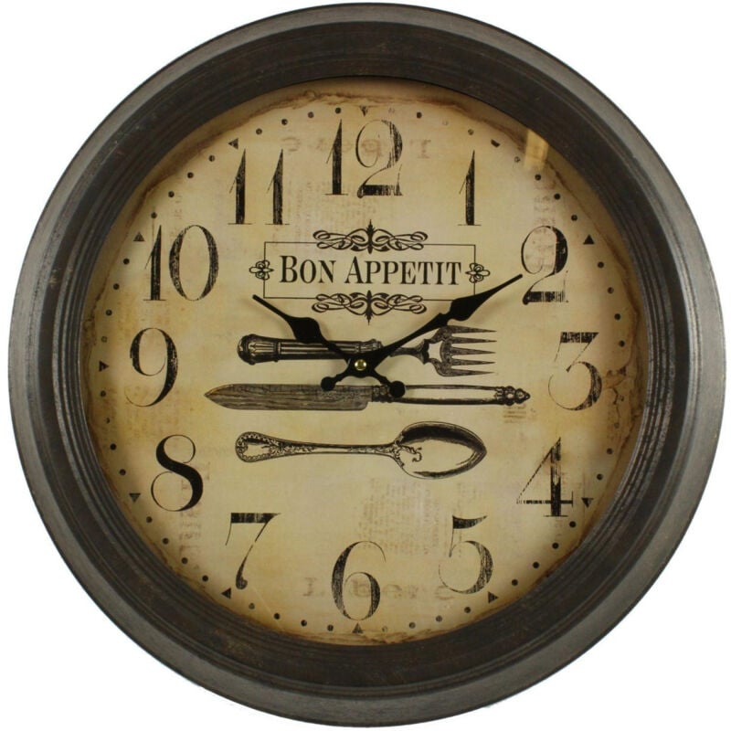 Decoration D ’ Autrefois - Horloge ancienne murale bon appétit - Fer - Blanc - Décoration d'Autrefois