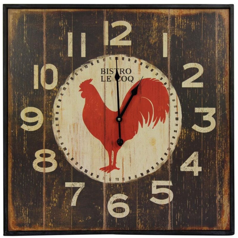 Horloge ancienne murale carre bistrot le coq - Fer - Marron - Décoration d'Autrefois