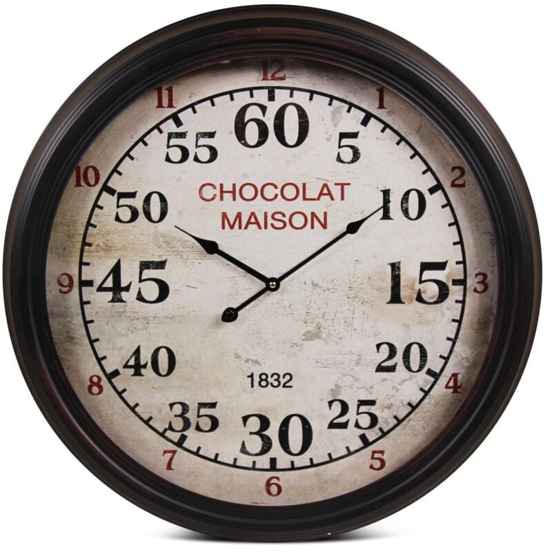 Horloge ancienne murale chocolat maison - Métal - Blanc - Décoration d'Autrefois