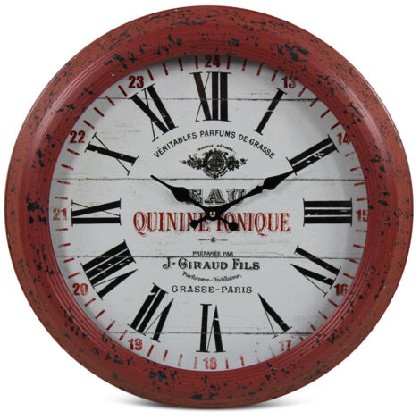 Horloge ancienne murale eau quinine tonique - Métal - Rouge-Bordeaux - Décoration d'Autrefois