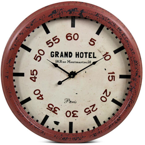 Horloge ancienne murale grand hôtel - Métal - Rouge-Bordeaux - Décoration d'Autrefois
