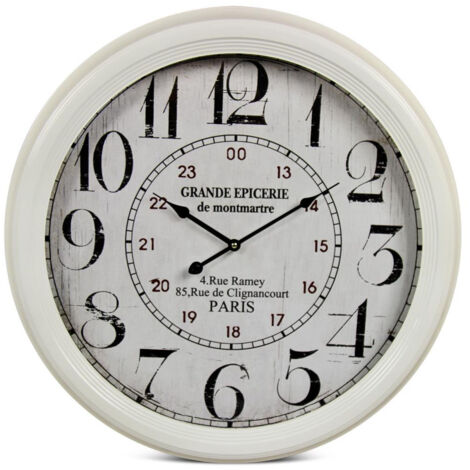 Horloge ancienne murale grande epicerie de monmartre - Métal - Blanc - Décoration d'Autrefois