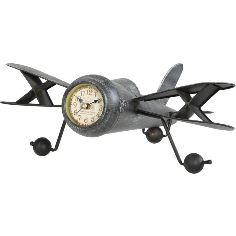 Horloge avion vintage à poser - Métal - l. 44.5 x p. 39.5 x h. 20 cm - Anthracite - kyoto