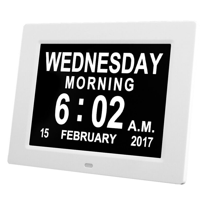 Tigrezy - Horloge calendrier numérique 7 pouces avec date - Alzheimer horloge pour les parents (blanc)