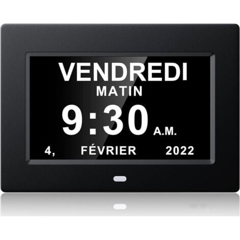 TREETALK Horloge calendrier numérique One Piece 7 pouces avec date et heure, horloge Alzheimer pour parents, machine de rappel de médicaments-noir-20414324mm