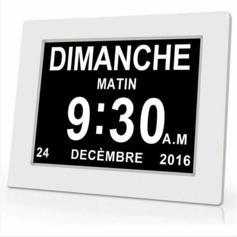 ULISEM Horloge calendrier numérique One Piece 7 pouces avec date et heure, horloge Alzheimer pour parents, rappel de médicaments pour grands-parents et enfants - Blanc - 20414324mm