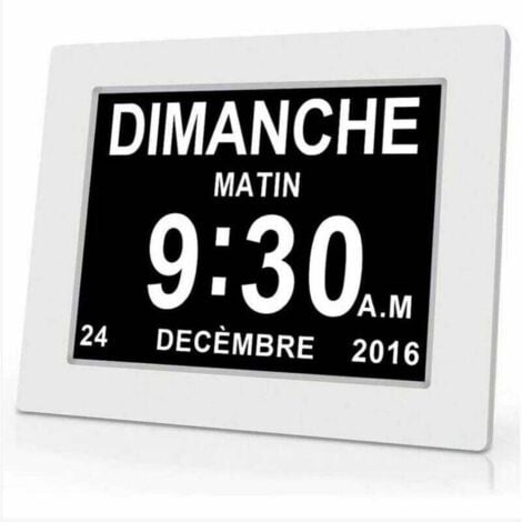 DEBUNS Horloge calendrier numérique One Piece 7 pouces avec date et heure, horloge Alzheimer pour parents, rappel de médicaments pour grands-parents et enfants - Blanc - 20.414.32.4cm
