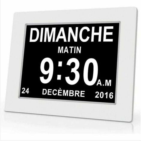 ALOVEZ Horloge calendrier numérique One Piece 7 pouces avec date et heure, horloge Alzheimer pour parents, rappel de médicaments pour grands-parents et enfants - Blanc