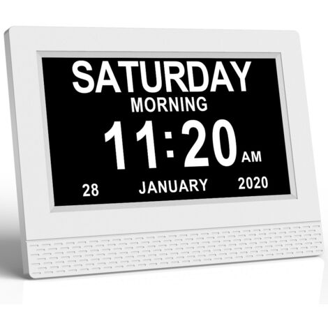 Horloge calendrier numérique One Piece 7 pouces avec date et heure, Rappel vocal intelligent horloge Alzheimer pour parents, rappel de médicaments pour grands-parents - Blanc