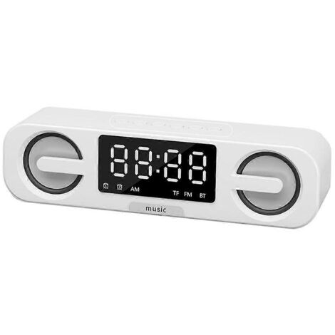 Horloge connectée avec haut-parleur Bluetooth, miroir LED HD, radio FM, blanche