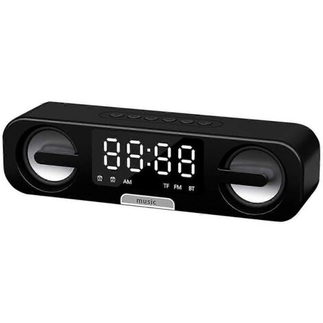 Horloge connectée avec haut-parleur Bluetooth, miroir LED HD, radio FM, noire