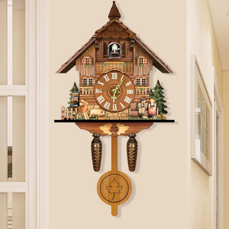 Horloge Coucou Traditionnelle Horloge Murale Style Forêt Noire Structure Précise Cadran Noir Alimenté par Piles - Salon, Chambre, Bureau