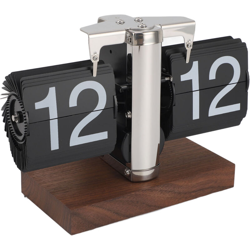 Horloge de bureau à bascule mécanique automatique 24H, Base en bois, en acier inoxydable, horloge de Table numérique rétro Vintage pour le bureau et