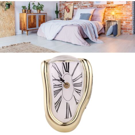 Horloge de Bureau Décorative Retro Plastique Dorée avec Peinture Métallisée Électroplaqué (145 x 175 x 115mm)