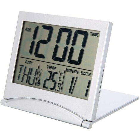 Horloge de bureau portable pliante Alarme de température LCD numérique argentée