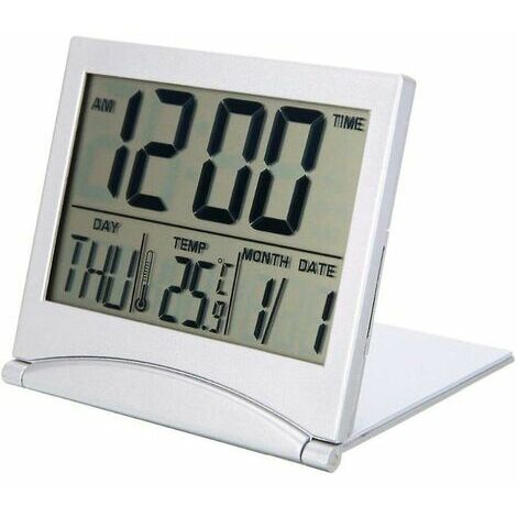 Horloge de bureau portable pliante Alarme de température LCD numérique argentée