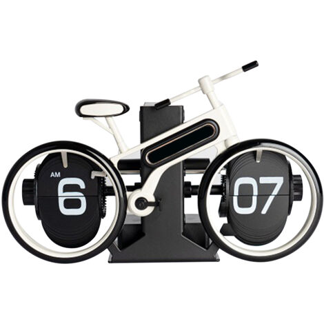Horloge de bureau vintage avec bicyclette mécanique  Flip clock design  PVC  20.3x7x13cm  Batterie AAA (2)  Rose rouge, Jaune, Rouge, Blanc, Bleu, Vert (optionnel)