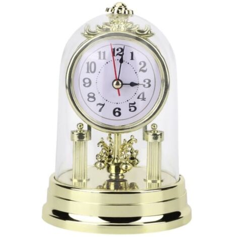 Horloge de bureau vintage, petite horloge silencieuse rustique pour étagère de cheminée, décoration de bureau avec dôme sans tic-tac