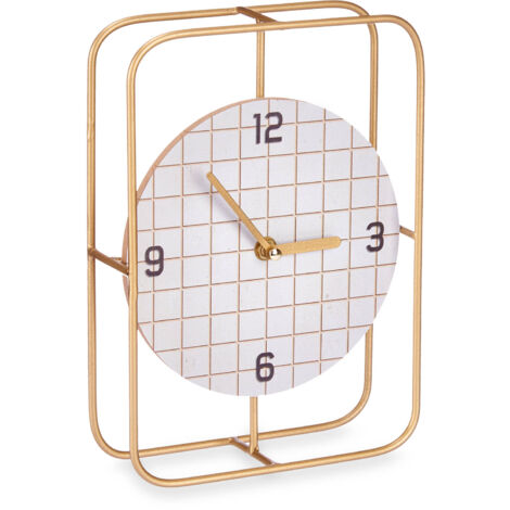 Horloge de commode avec cadran à carreaux et aiguilles dorées, 18,5 x 25,5 cm