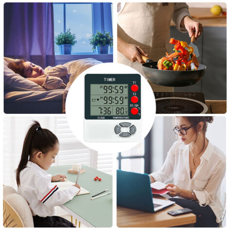Horloge de Cuisine à Double Timer - [Brand] Modèle avec Grand Display LED et Thermomètre intégré pour Cuisson, Exercice, Studio
