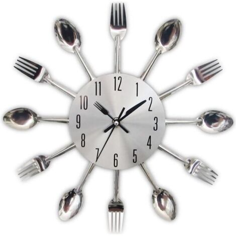 Horloge de cuisine effet miroir en forme de cuillère, fourchette, couverts, Parfait pour décoration de la maison 32324CM