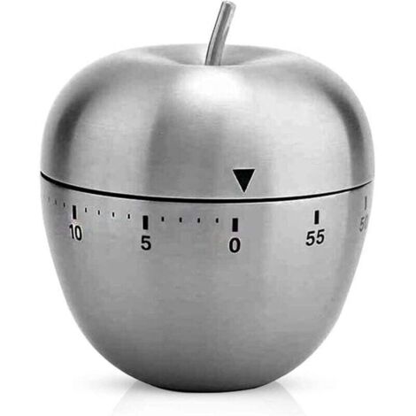 Horloge de Cuisine en Forme de Pomme Alarme Rotative Mécanique en Acier Inoxydable Minuterie de 60 Minutes pour la Cuisson