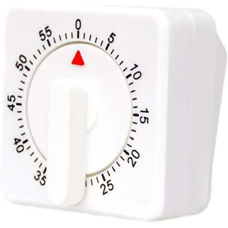 Horloge de cuisine mécanique de 60 minutes, minuteur visuel carré blanc avec alarme forte - Blanc