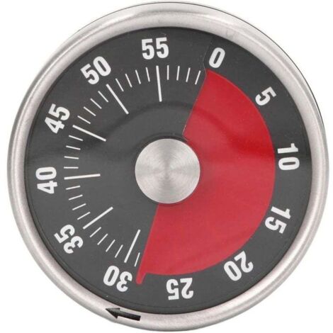 Horloge de cuisine visuel de 60 minutes avec dos magnétique et alarme de 70 dB, compte à rebours mécanique en acier inoxydable - Noir