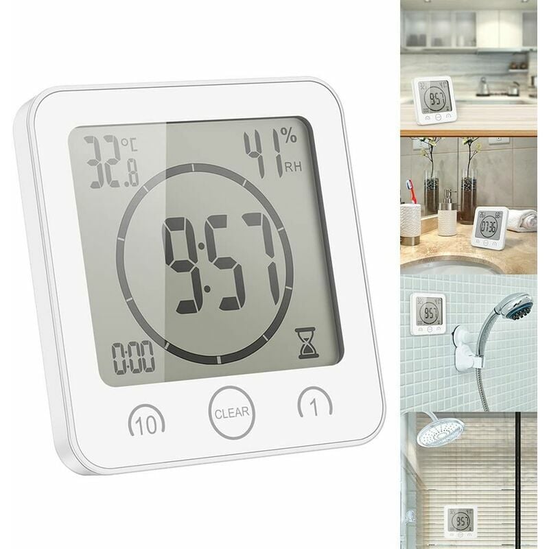 Horloge de Douche étanche, Horloge Tactile minuterie de Douche (Blanc)Peut être utilisé dans les salles de bains