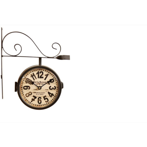 Horloge de gare ancienne double face chef le normand - Fer Forgé - Blanc - Décoration d'Autrefois